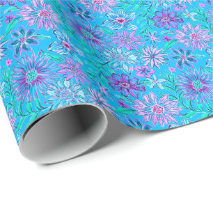 Preppy Palm Beach Print Blue Flowers Geschenkpapier