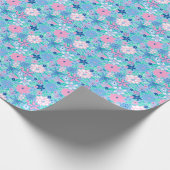 Preppy Palm Beach Print Blue und Pink Blume Geschenkpapier (Ecke)