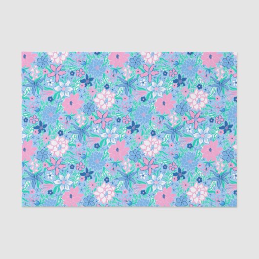 Preppy Palm Beach Print Blue und Pink Blume Seidenpapier (Vorderseite)