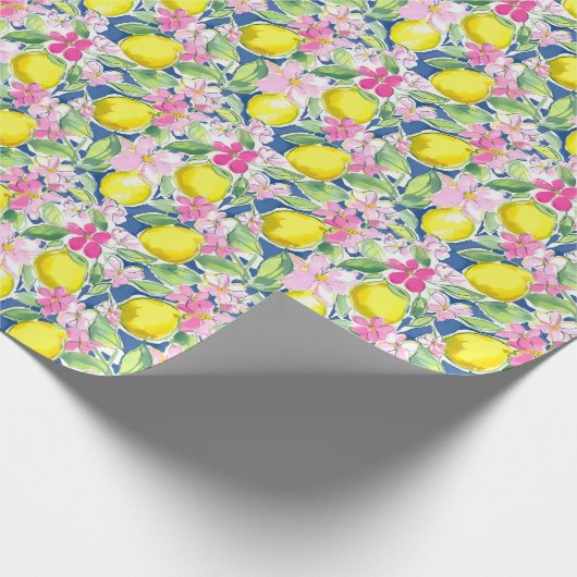 Preppy Palm Beach Print Blue und Yellow Lemons Geschenkpapier (Ecke)