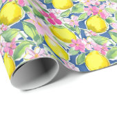 Preppy Palm Beach Print Blue und Yellow Lemons Geschenkpapier (Rolleneckpunkt)