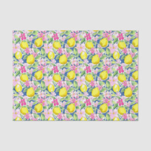Preppy Palm Beach Print Blue und Yellow Lemons Seidenpapier