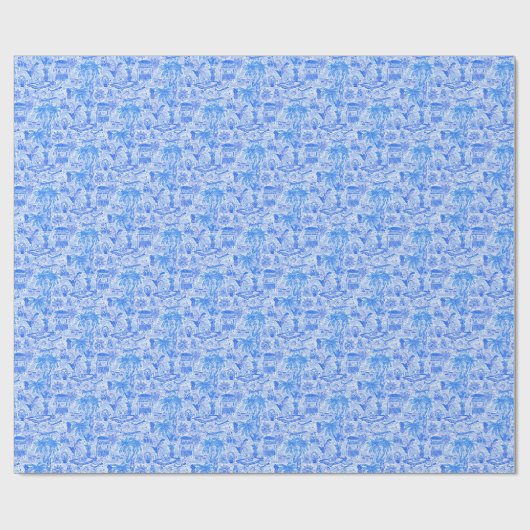 Preppy Palm Beach Print Blue & White Animal Vacay Geschenkpapier (Flach)