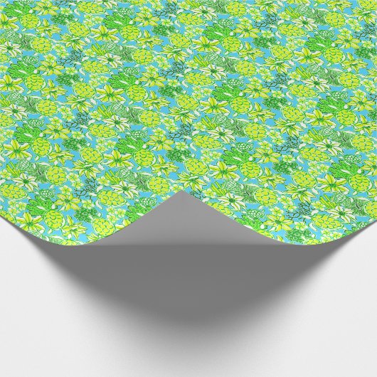 Preppy Palm Beach Print Green & Blue Turtles Geschenkpapier (Ecke)