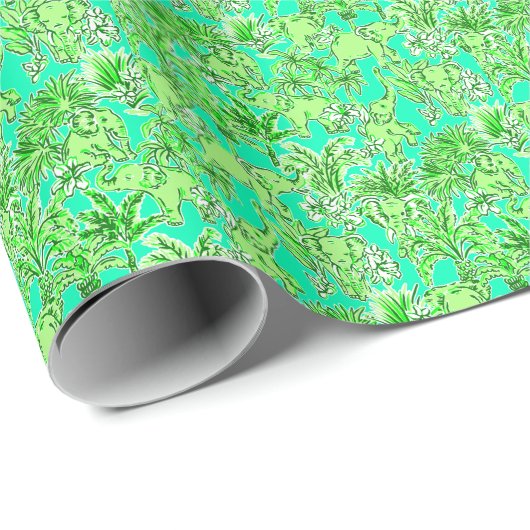 Preppy Palm Beach Print Green Elefanten Geschenkpapier (Rolleneckpunkt)