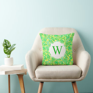 Preppy Palm Beach Print Green Muscheln Monogram Kissen