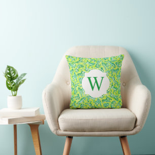 Preppy Palm Beach Print Green Zebras Monogram Kissen