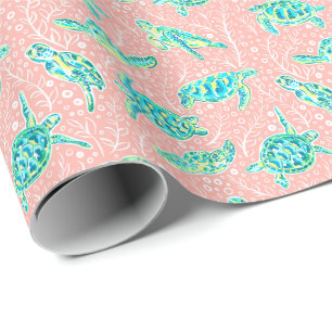 Preppy Palm Beach Print Pastell Schildkröten Geschenkpapier
