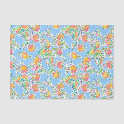 Preppy Palm Beach Print Pastellfarben Orange Seidenpapier (Vorderseite)