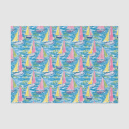 Preppy Palm Beach Print Pink and Yellow Sailboote Seidenpapier
