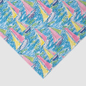 Preppy Palm Beach Print Pink and Yellow Sailboote Seidenpapier (Ausschnitt)