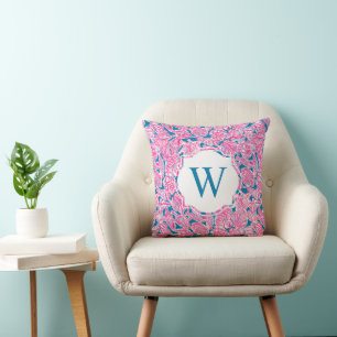 Preppy Palm Beach Print Pink Blue Muscheln Monogra Kissen