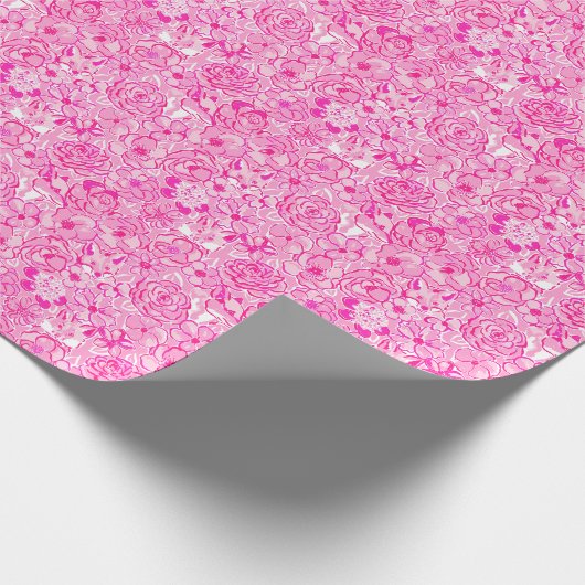 Preppy Palm Beach Print Pink Foxes und Blume Geschenkpapier (Ecke)