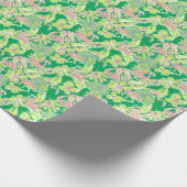 Preppy Palm Beach Print Pink & Green Flamingos Geschenkpapier (Ecke)