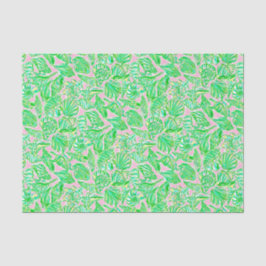 Preppy Palm Beach Print Pink & Green Seashells Seidenpapier