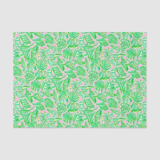 Preppy Palm Beach Print Pink & Green Seashells Seidenpapier
