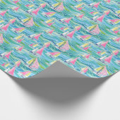 Preppy Palm Beach Print Pink Sailboote Geschenkpapier (Ecke)