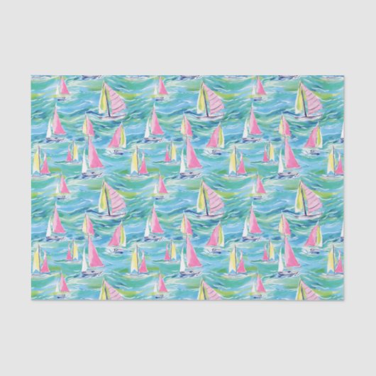 Preppy Palm Beach Print Pink Sailboote Seidenpapier (Vorderseite)