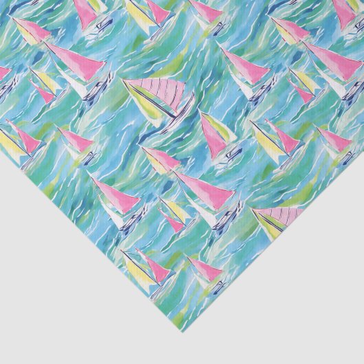 Preppy Palm Beach Print Pink Sailboote Seidenpapier (Ausschnitt)