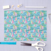 Preppy Palm Beach Print Pink Sailboote Seidenpapier (Handwerk)