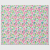 Preppy Palm Beach Print Pink und Green Blume Geschenkpapier (Flach)