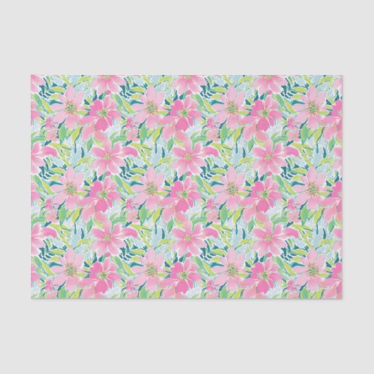 Preppy Palm Beach Print Pink und Green Blume Seidenpapier (Vorderseite)