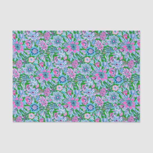 Preppy Palm Beach Print Pink und Green Blume Seidenpapier (Vorderseite)