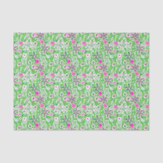 Preppy Palm Beach Print Pink und Green Giraffen Seidenpapier (Vorderseite)
