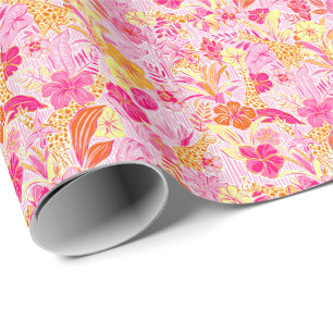 Preppy Palm Beach Print Pink und Orange Giraffen Geschenkpapier