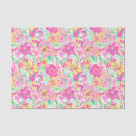 Preppy Palm Beach Print Pink & Yellow Lilie Blume Seidenpapier