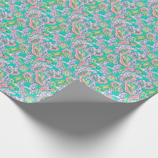 Preppy Palm Beach Print Tigers and Papayas Geschenkpapier (Ecke)