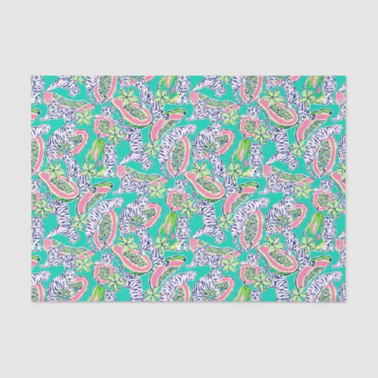 Preppy Palm Beach Print Tigers and Papayas Seidenpapier (Vorderseite)