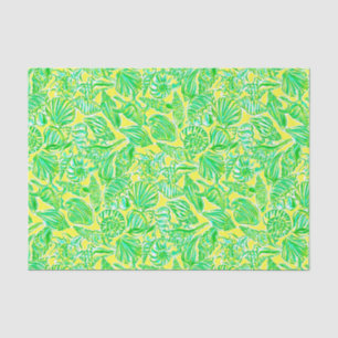 Preppy Palm Beach Print Yellow & Green Seashells Seidenpapier