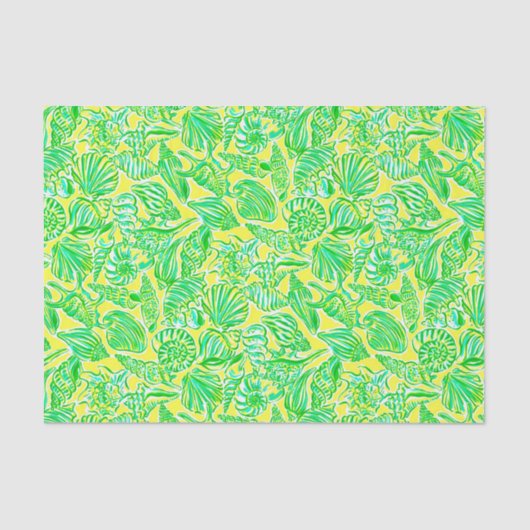 Preppy Palm Beach Print Yellow & Green Seashells Seidenpapier (Vorderseite)
