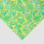 Preppy Palm Beach Print Yellow & Green Seashells Seidenpapier (Ausschnitt)