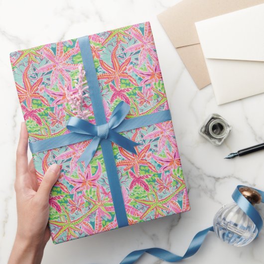 Preppy Palm Beach Starfish Muster Geschenkpapier (Schenken)