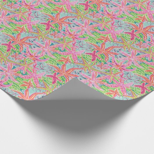 Preppy Palm Beach Starfish Muster Geschenkpapier (Ecke)