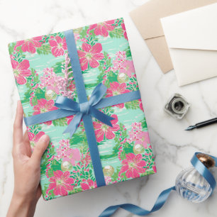 Preppy Palm Beach Tropical Blume Muster Geschenkpapier
