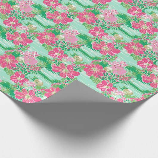 Preppy Palm Beach Tropical Blume Muster Geschenkpapier (Ecke)