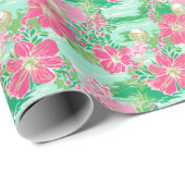 Preppy Palm Beach Tropical Blume Muster Geschenkpapier (Rolleneckpunkt)