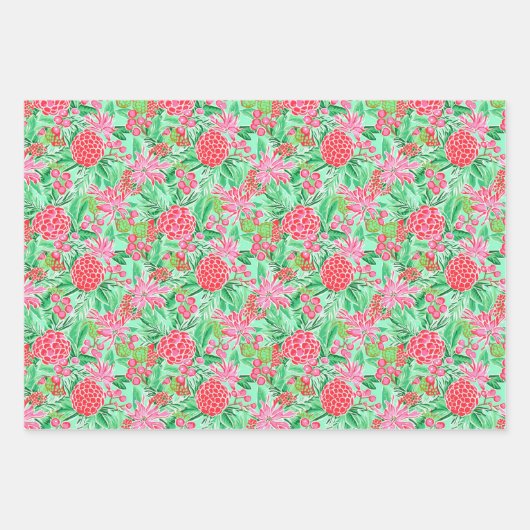 Preppy Palm Beach Tropical Blume Muster Geschenkpapier Set (Vorderseite 3)