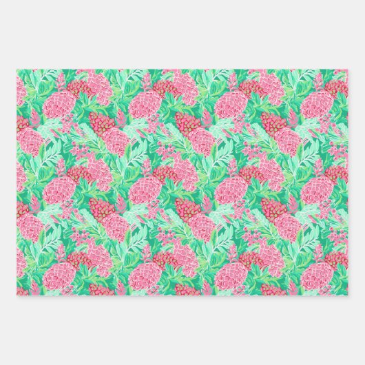 Preppy Palm Beach Tropical Blume Muster Geschenkpapier Set (Vorderseite 2)