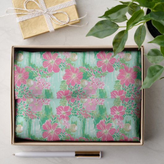 Preppy Palm Beach Tropical Blume Muster Seidenpapier (Geschenk)