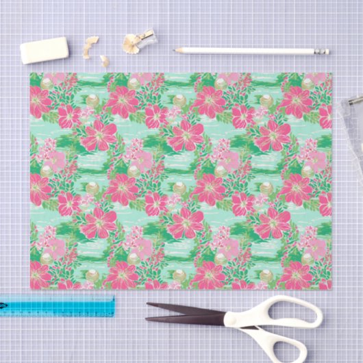 Preppy Palm Beach Tropical Blume Muster Seidenpapier (Handwerk)