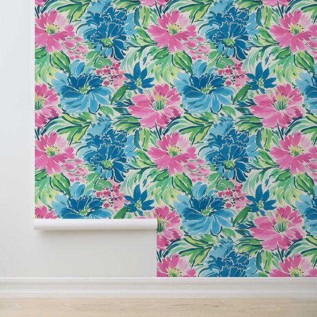 Preppy Palm Beach Tropical Blume Tapete (Anwendung)