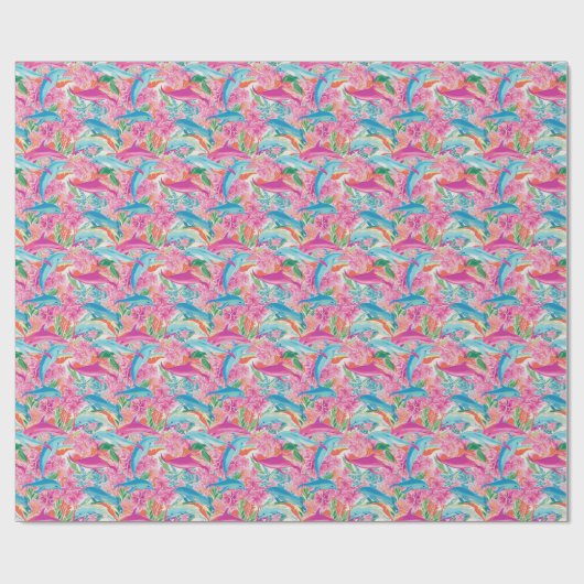 Preppy Palm Beach Tropical Delphins Muster Geschenkpapier (Flach)