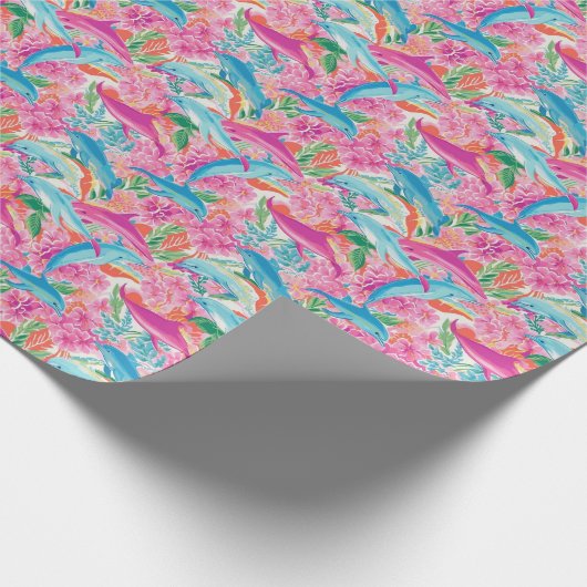 Preppy Palm Beach Tropical Delphins Muster Geschenkpapier (Ecke)