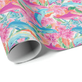Preppy Palm Beach Tropical Delphins Muster Geschenkpapier (Rolleneckpunkt)