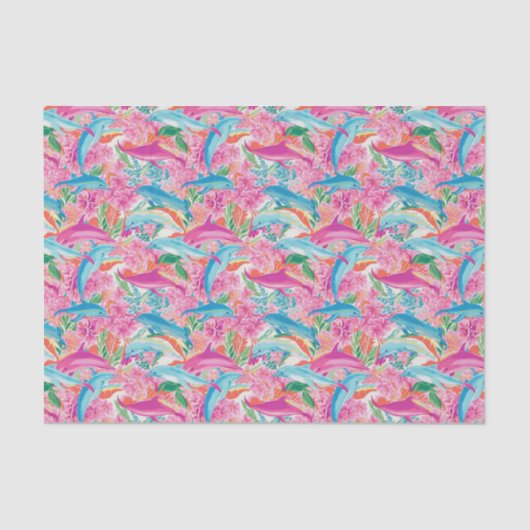 Preppy Palm Beach Tropical Delphins Muster Seidenpapier (Vorderseite)