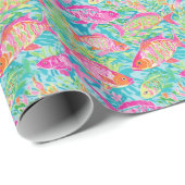 Preppy Palm Beach Tropical Fish Muster Geschenkpapier (Rolleneckpunkt)
